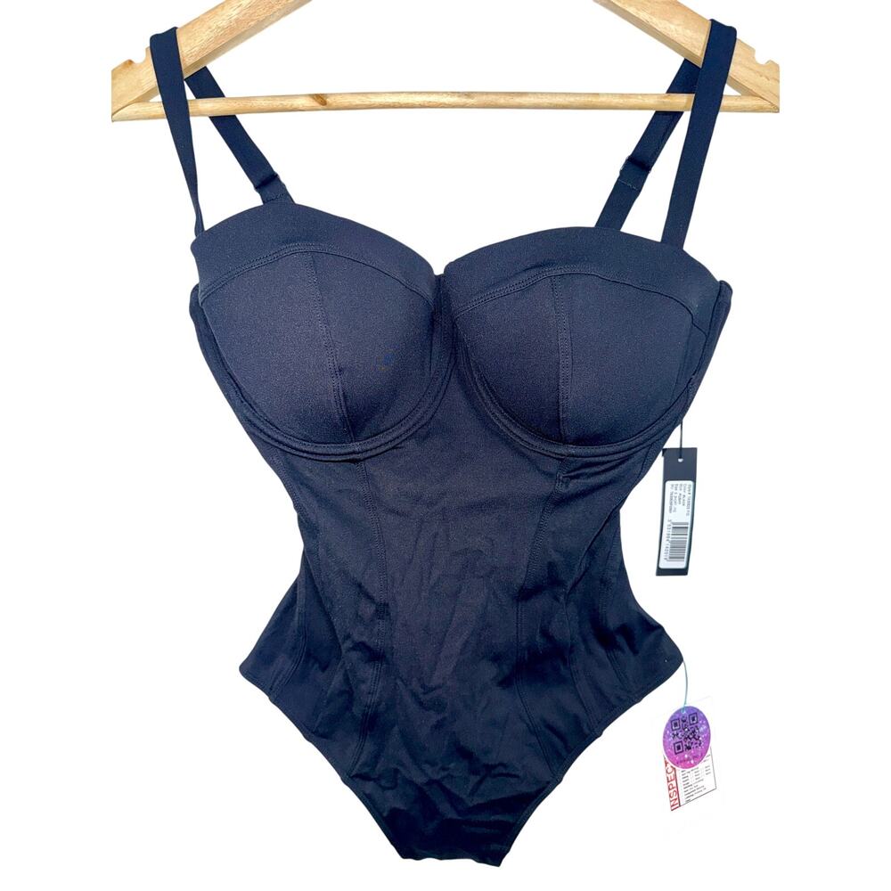 NWT TA3 Pushy Black Corset Contour Shapewear One Piece Swimsuit Size S Short F/G